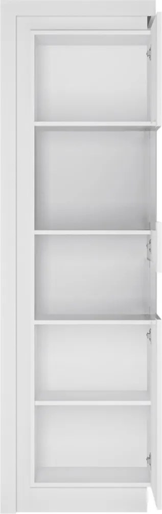 Vysoká vitrína Lyon, biela lesk, s osvetlením, pravá