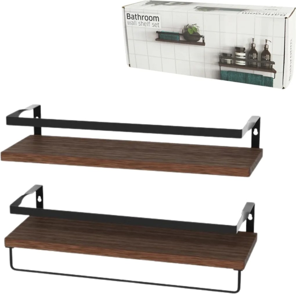 Nástenné police VIREON hnedé, sada 2ks