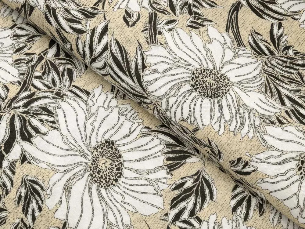 Biante Dekoračný obdĺžnikový obrus PML-089 Biele kvety na béžovom 60x100 cm
