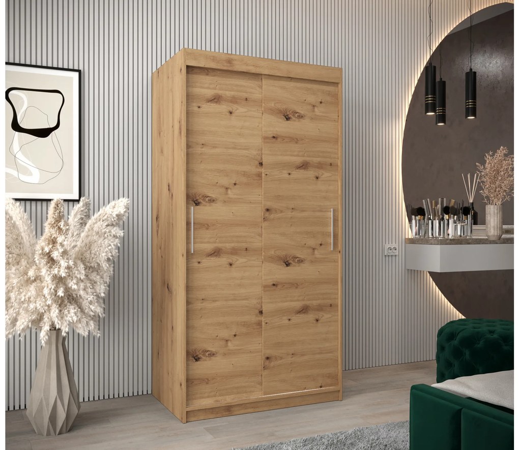 Šatníková skriňa 100 cm Toki (Dub artisan + Dub artisan). Akcia -41%. Vlastná spoľahlivá doprava až k Vám domov. 1064799