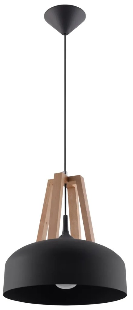 Závesné svietidlo Casco, 1x drevené/čierne kovové tienidlo