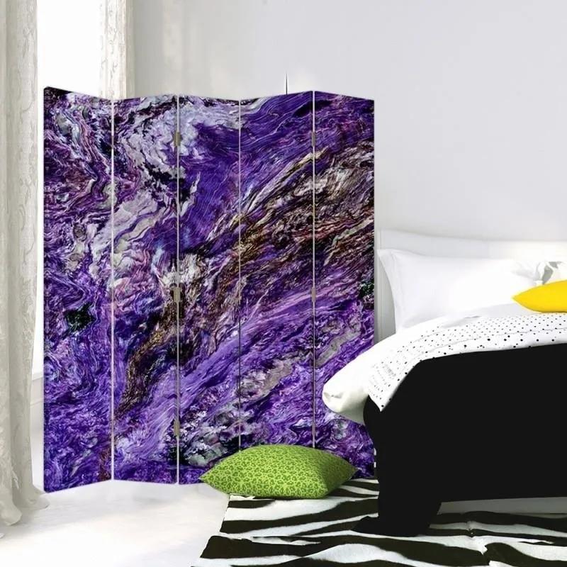 Ozdobný paraván Abstraktní fialová - 180x170 cm, päťdielny, obojstranný paraván 360°