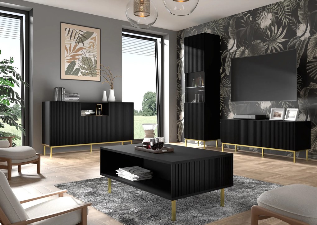 Komoda 3D3S 200 Rowanna (čierna). Akcia -20%. Vlastná spoľahlivá doprava až k Vám domov. 1125009