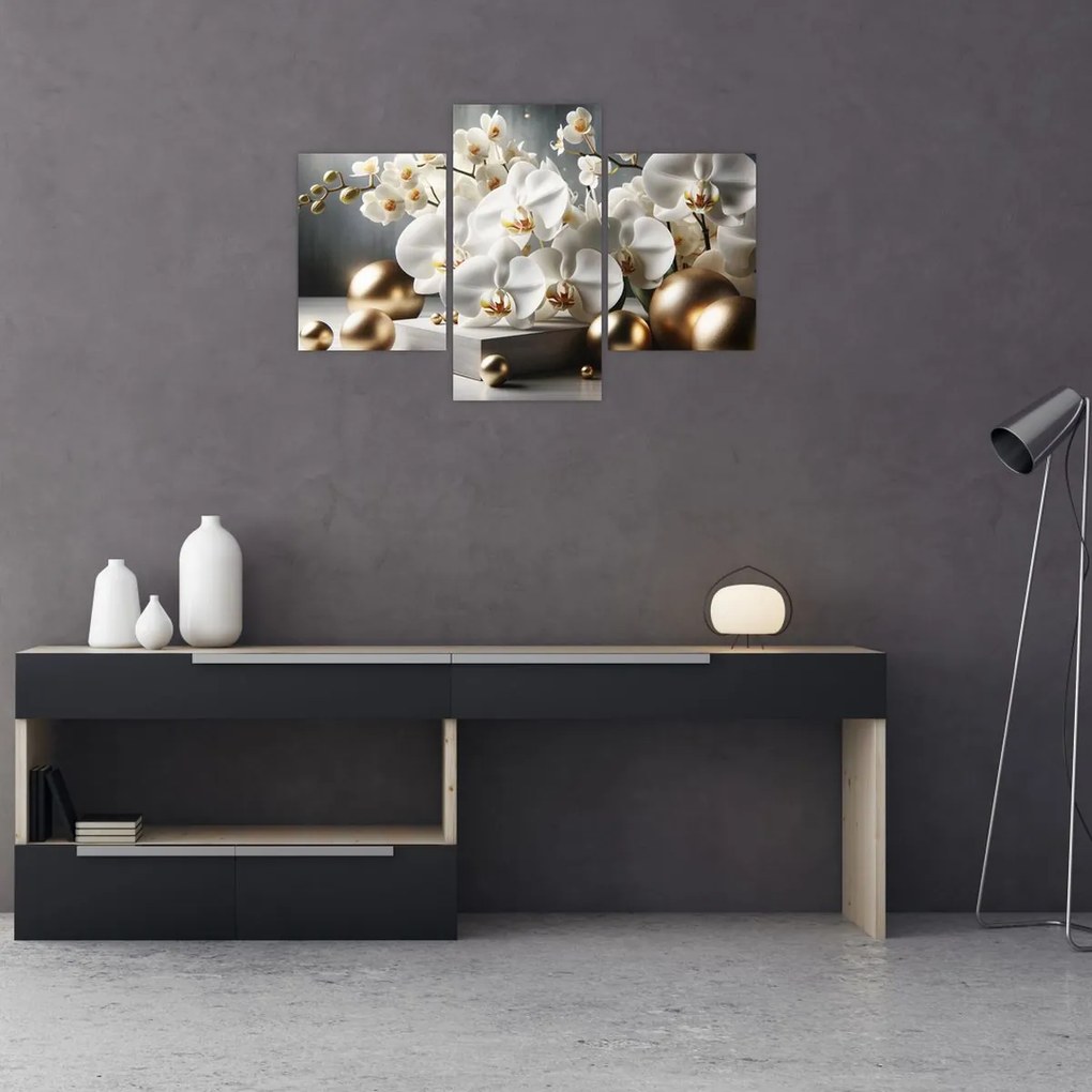 Obraz - Orchidea a zlaté gule (90x60 cm)