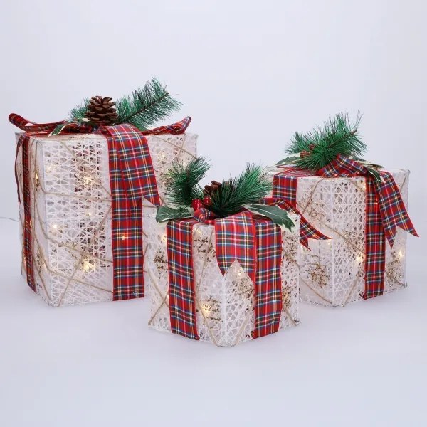 Solight 1V291 - Sada 3x LED vianočných darčekov 48xLED/3,6W/230V IP44 teplá biela