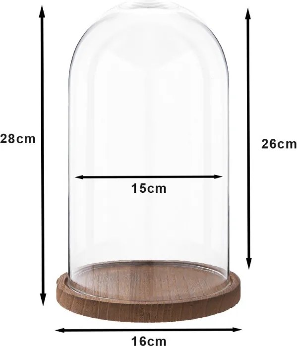 Sklenený poklop s dreveným podnosom - Ø 16*28 cm