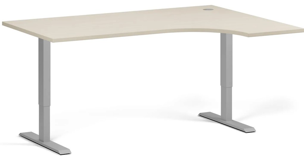 Rohový výškovo nastaviteľný stôl, 160x120 cm, 1 motor, L/P, sivá podnož, breza