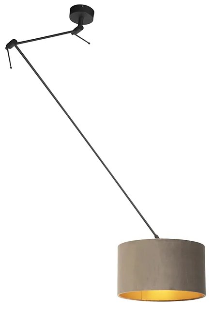 Závesná lampa s velúrovým tienidlom taupe so zlatom 35 cm - Blitz I čierna