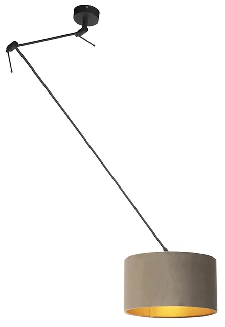Závesné svietidlo čierne s taupe zamatovým tienidlom so zlatom 35 cm - Blitz