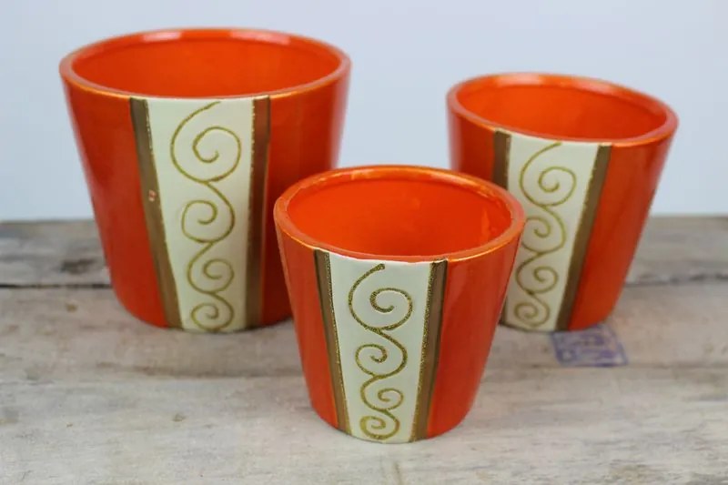 Oranžové keramické nádoby s ornamentom 3-set