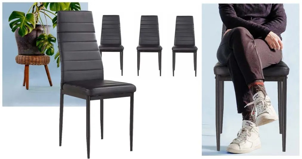 4 ks- ová sada jedálenských stoličiek, čierna