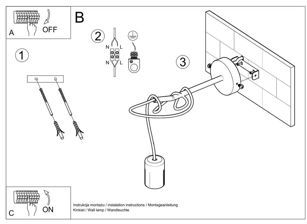 Nástenné svietidlo Edison, čierne telo svietidla
