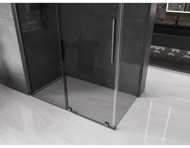 Mexen Velar, sprchový kút s posuvnými dverami 130 x 75 cm, 8mm šedé sklo, grafit brúsený, 871-130-075-41-66