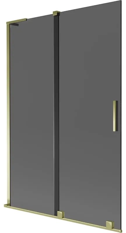Mexen Velar L, 2-krídlová posuvná vaňová zástena 120 x 150 cm, 8mm šedé sklo, zlatá lesklá, 896-120-003-41-50