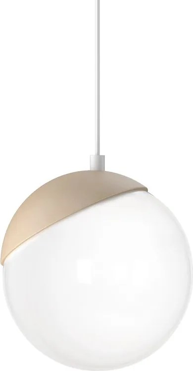 Závesné svietidlo Sfera, 1x biele sklenené tienidlo, w/drevo