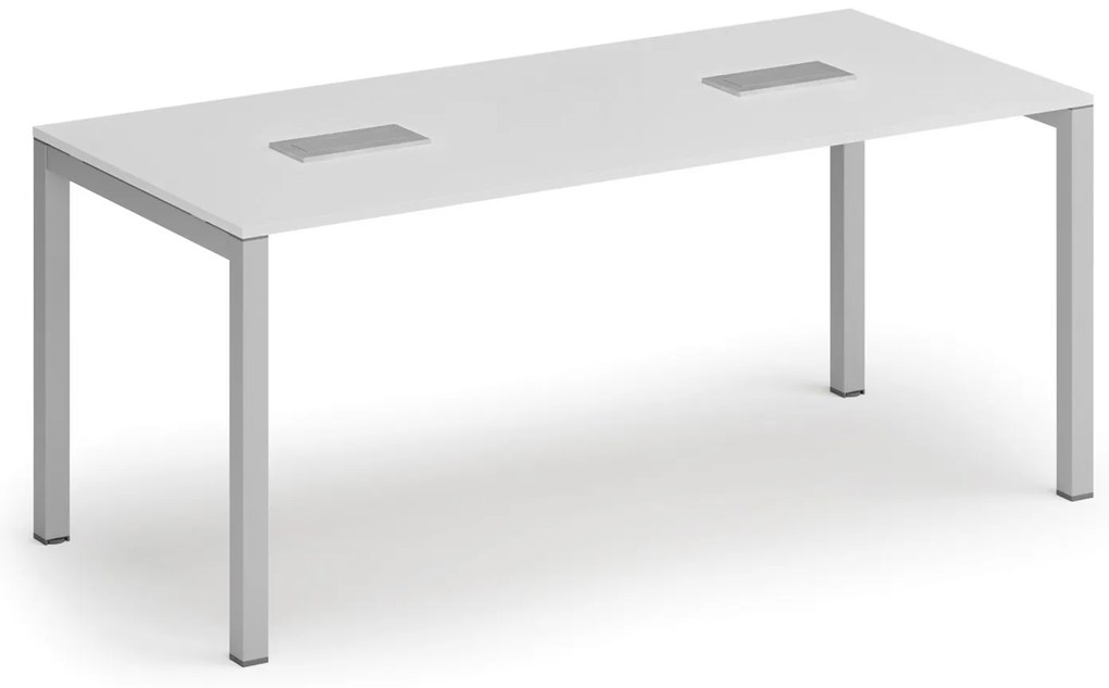Rokovací stôl PRIMO SQUARE, 180x80 cm, biela + 2x stolná zásuvka TYP VI, strieborná