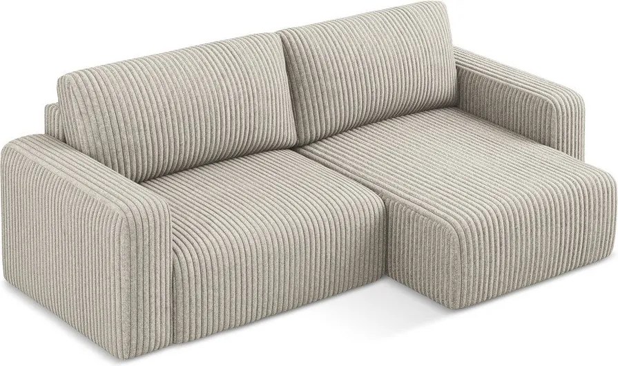 Béžová menčestrová rozkladacia/s úložným priestorom rohová pohovka (pravý roh/s leňoškou) Kona – Makamii