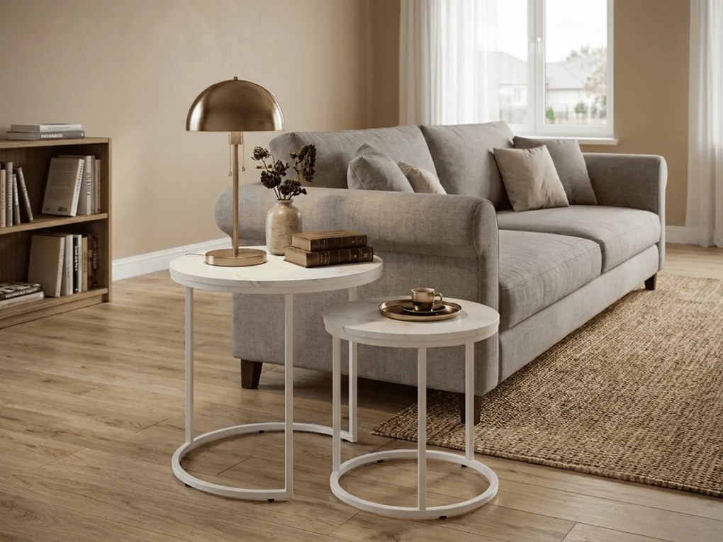 Súprava konferenčných stolíkov MARLON 2 ks, dekor biely mramor