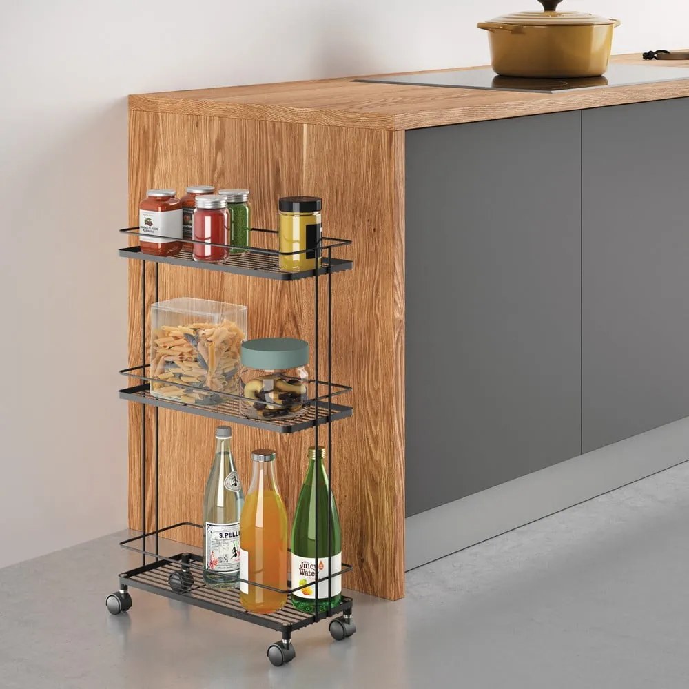 Matne čierny oceľový pojazdný regál 38x62x16 cm Lava – Metaltex