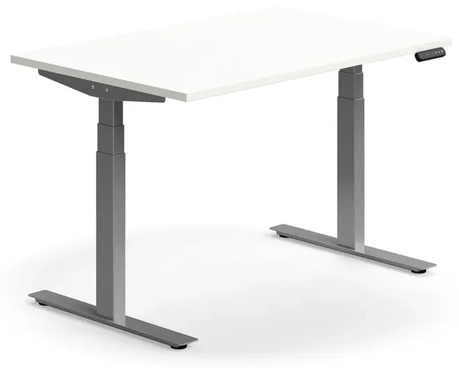 Výškovo nastaviteľný stôl QBUS, rovný, 1200x800 mm, strieborný rám, biela