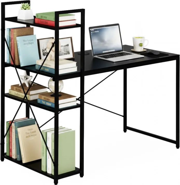 Písací stôl s regálom LOFTY 120x60 cm, čierny