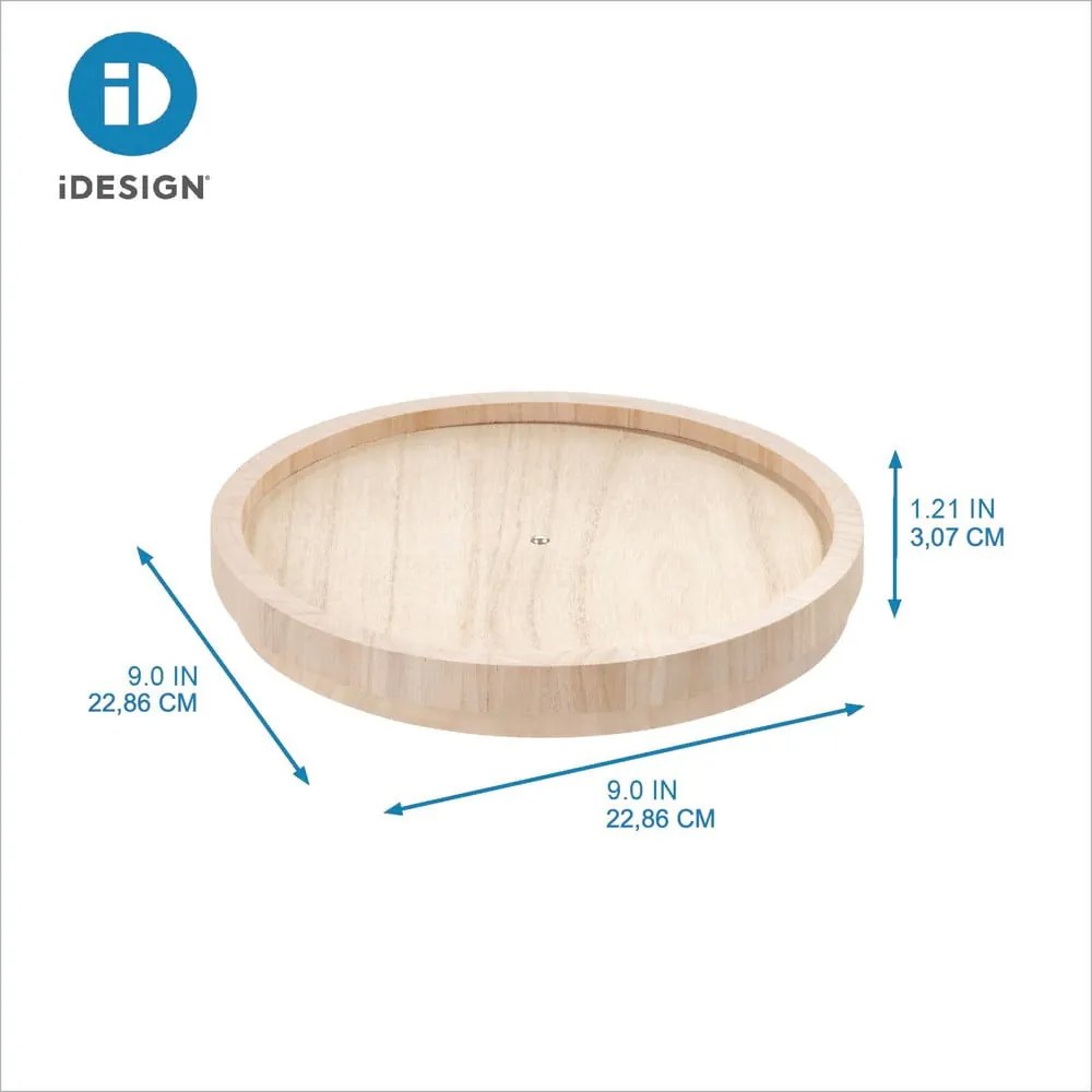 Otočný drevený organizér na koreničky Roundabout – iDesign/The Home Edit