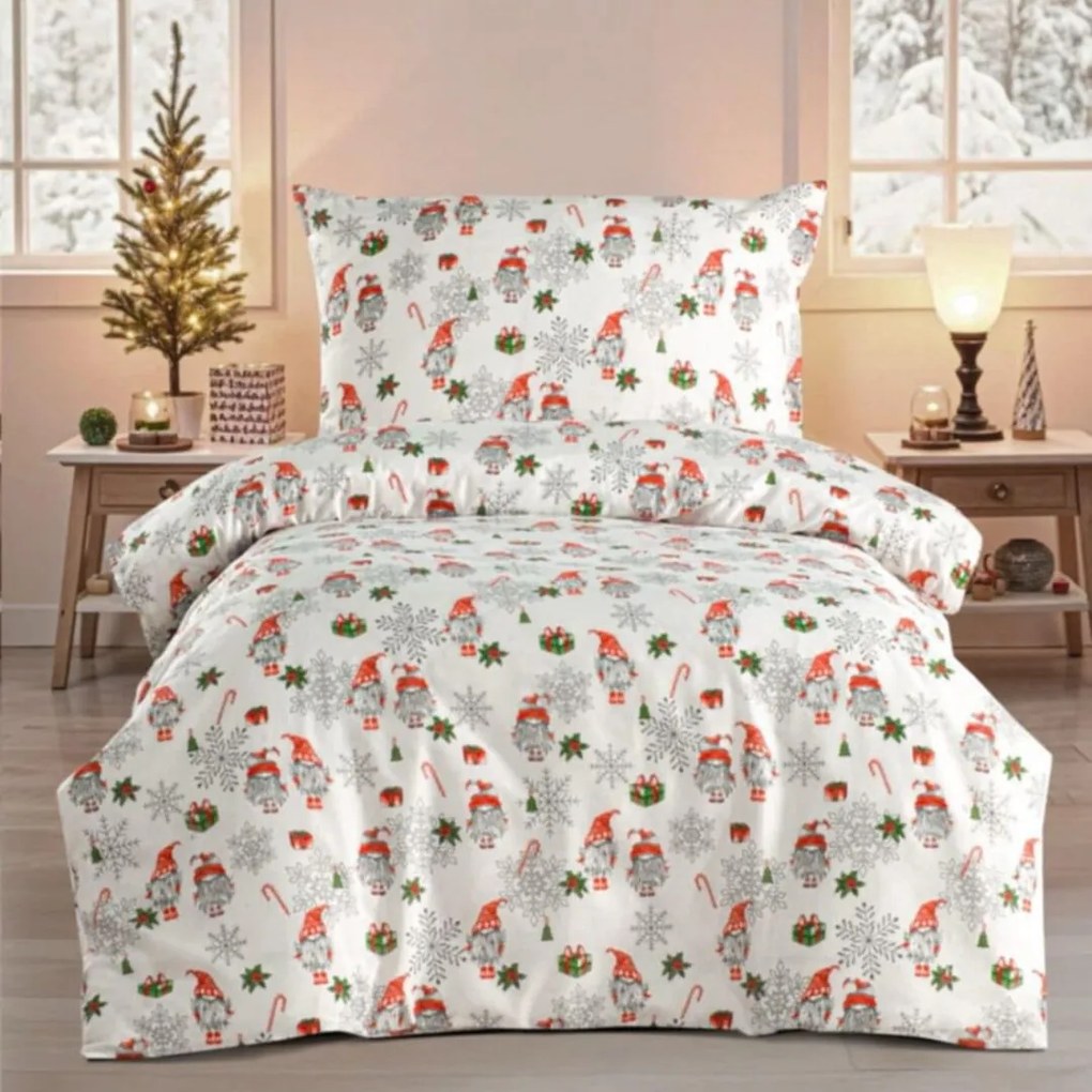 Obliečky bavlnené Vianočné Merry Christmas white 200x140cm+90x70cm TiaHome