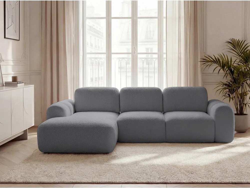 Sivá rozkladacia/s úložným priestorom rohová pohovka z textílie buklé (ľavý roh/s leňoškou) Montaigne – Bobochic Paris