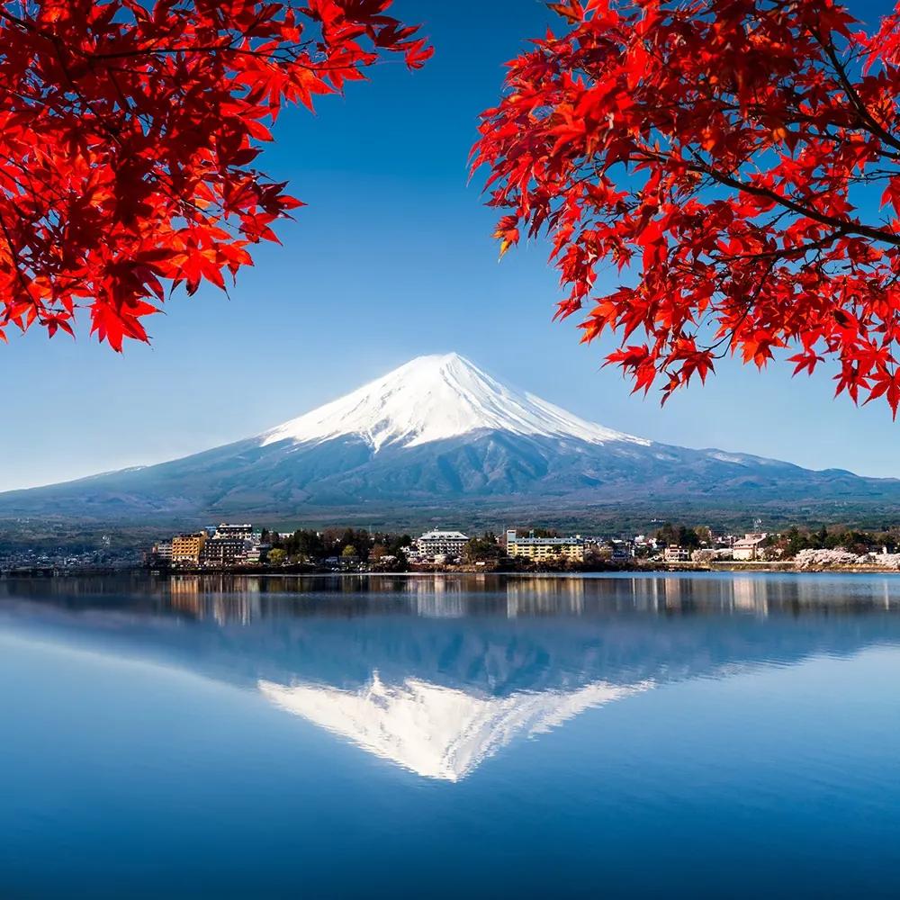 Ozdobný paraván Japonská sopka hora Fudži červená - 145x170 cm, štvordielny, obojstranný paraván 360°