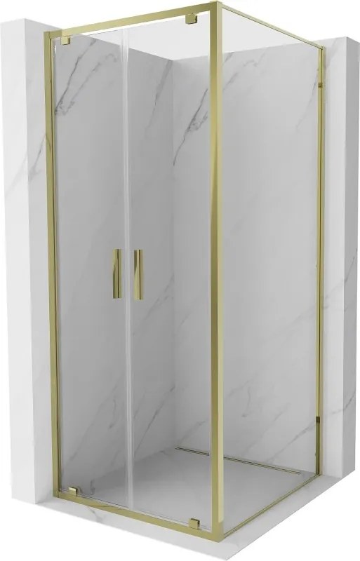 Mexen Exo, výklopná sprchová kabína, dvere 110 cm + bočná stena 110 cm, transparentné sklo, zlatá, 8182-110-110-50-00