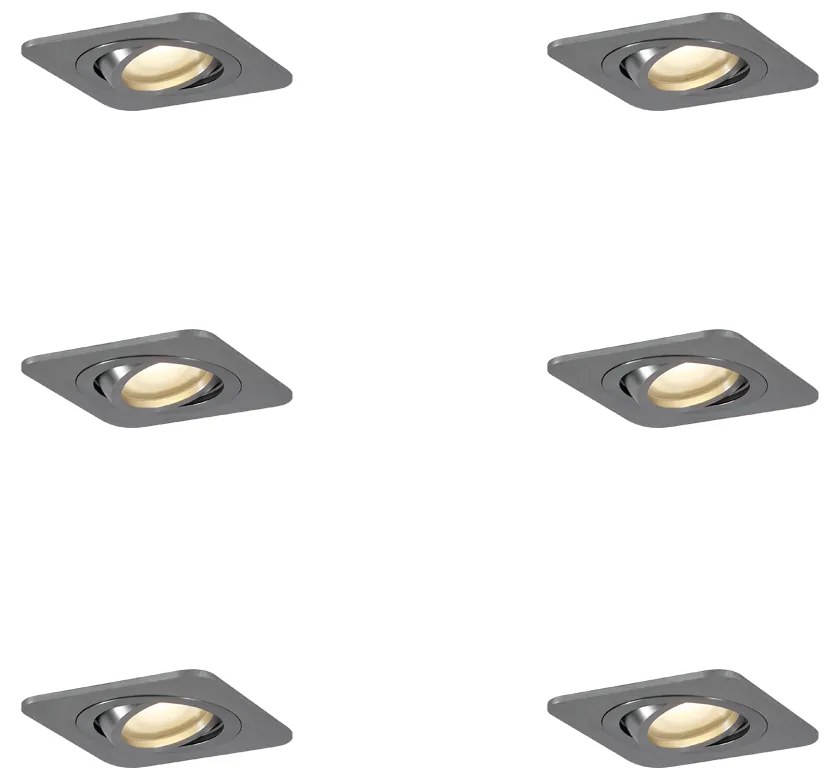 Sada 6 zaoblených zapustených bodových svetiel Gunmetal GU10 50 mm nastaviteľné IP44 - Alberto
