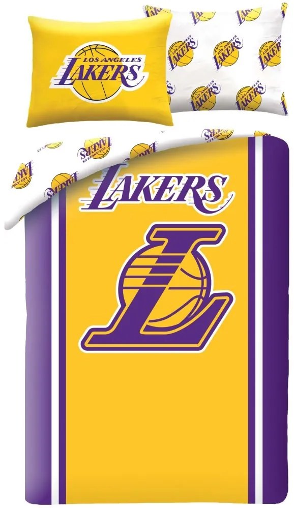 Obojstranné posteľné obliečky z mikrovlákna Los Angeles Lakers - NBA - 70 x 90 cm + 140 x 200 cm - zipsové zapínanie