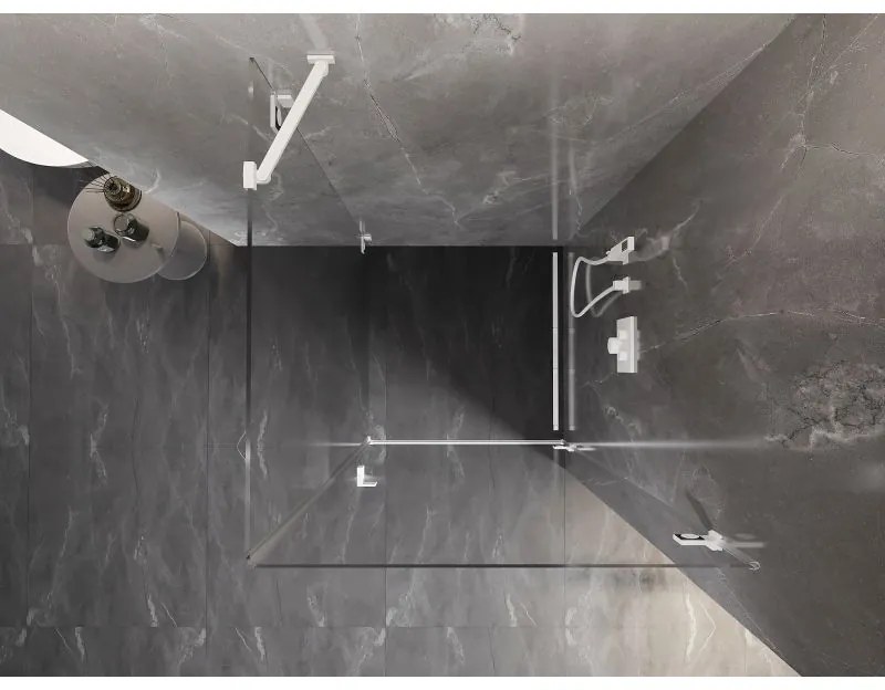 Mexen Lunar-B, pravostranný výklopný sprchový kút 70 x 70 cm, 8mm číre sklo, biely profil, 832-070-070-20-00-P
