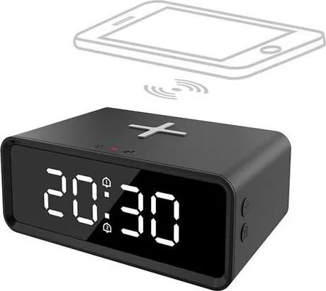 Solight CA07B - Digitálne hodiny s Qi bezdrôtovou nabíjačkou 230V/CR2032 čierne