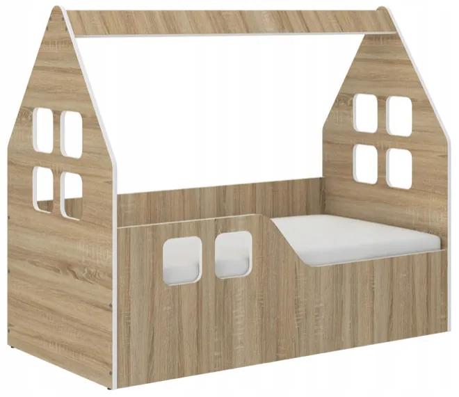 Detská posteľ domček 140 x 70 cm v dekore dub sonoma ľavá