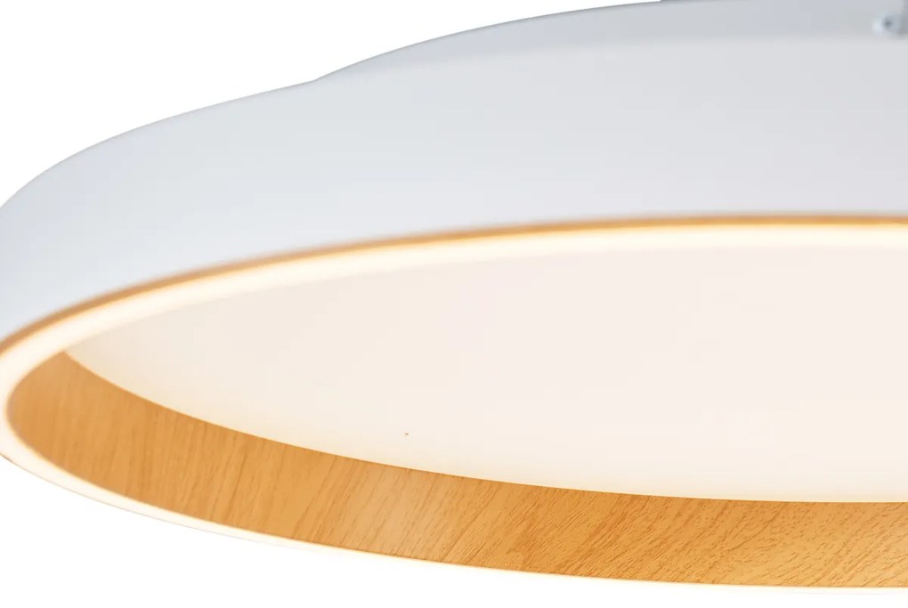 Dizajnové stropné svietidlo biele s drevom 60 cm vrátane LED 3-stupňového spínača - Ingo