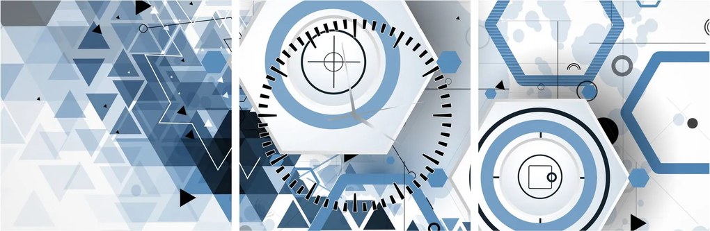 Obraz - Geometrická abstrakcia (s hodinami) (90x30 cm)