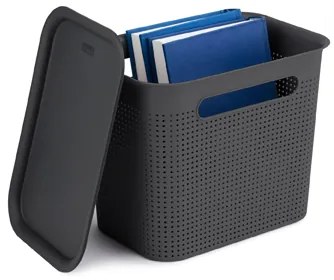 Úložný box s rúčkami BRISEN 7l, 26x18x21cm, čierny S vekom / Bez veka: Bez veka