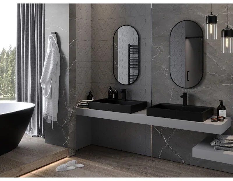 Mexen Loft, oválne kúpeľňové zrkadlo 90 x 45 cm, farba rámu čierna matná, 9851-090-045-000-70