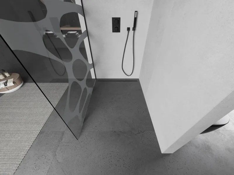 Mexen Kioto L, sprchová zástena Walk-In 90 x 200 cm, 8mm číre sklo biely vzor, čierny profil, 800-090-103-70-97