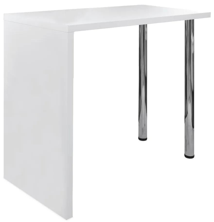 vidaXL Barový stolík, MDF, s 2 oceľovými nohami, vysoký lesk, biely