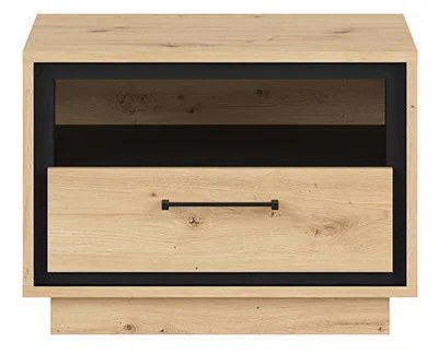 Nočný stolík BRW Pont KOM1S (dub artisan + čierna matná). Akcia -17%. Vlastná spoľahlivá doprava až k Vám domov. 1063036