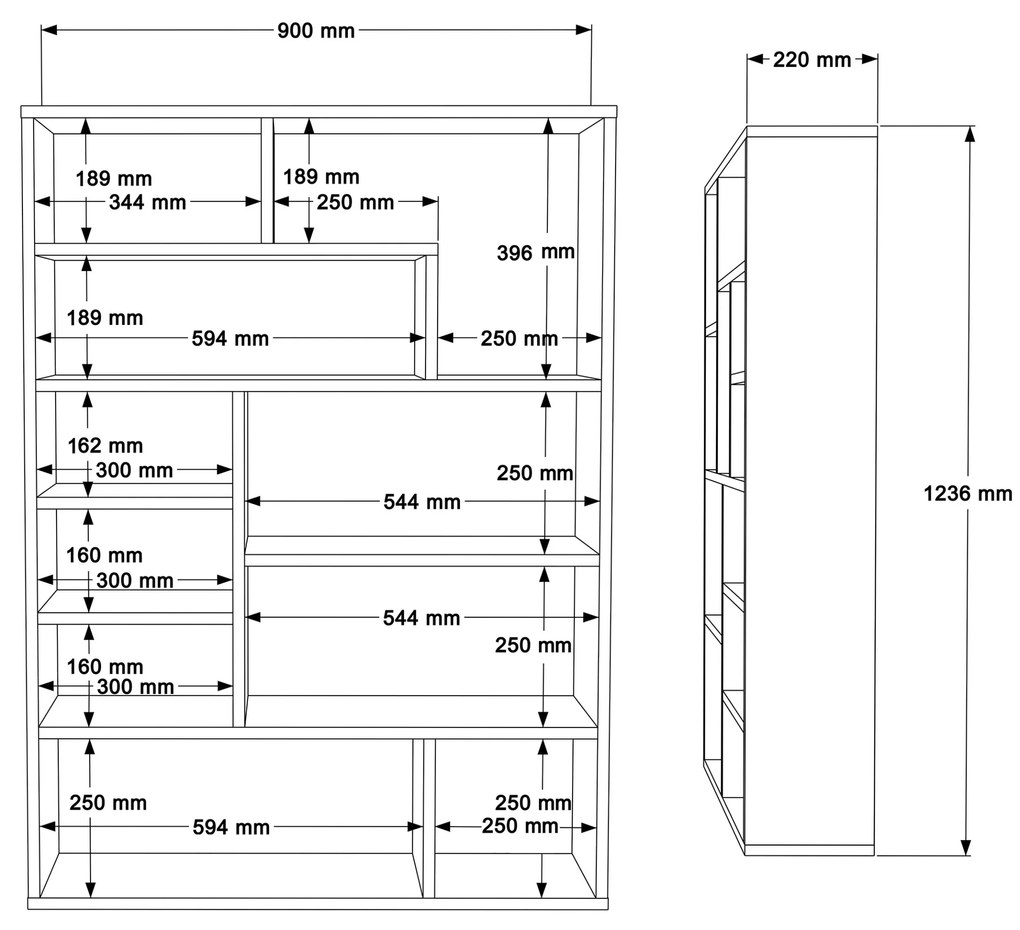 Knihovna Houseland Juno dub Castello medový/antracitová