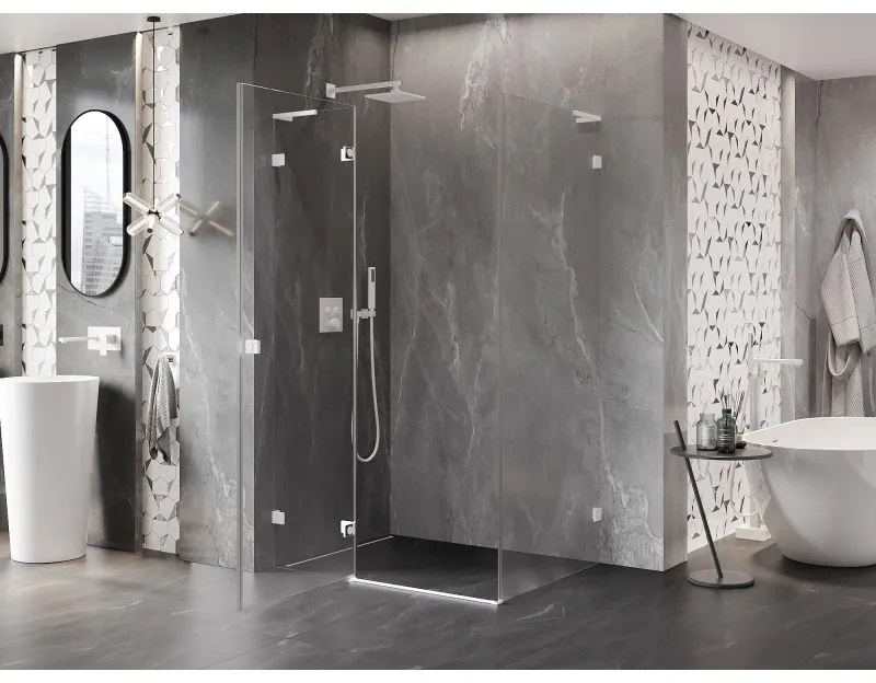 Mexen Lunar L, sklápací sprchový kút ľavý 75 x 80 cm, 8mm číre sklo, biely profil, 834L-075-080-20-00-L