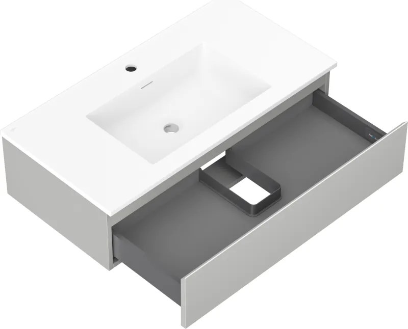 Mexen Orio, kúpeľňová skrinka 90 cm s umývadlom Otis, 1 zásuvka, šedá matná/biela matná, 91A10-09023-1-BF62-W18M01