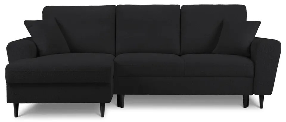 Čierna rozkladacia/s úložným priestorom rohová pohovka z textílie buklé (ľavý roh/s leňoškou) Kyoto – Cosmopolitan Design