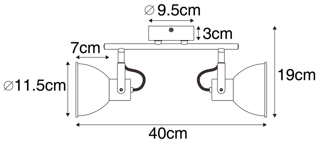 Priemyselný reflektor čierny s dreveným sklonom 2-svetlo - Tommy