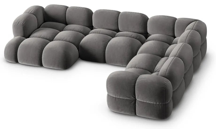 Sivá zamatová rohová pohovka (pravý roh/do tvaru "U") Loretto – Cosmopolitan Design