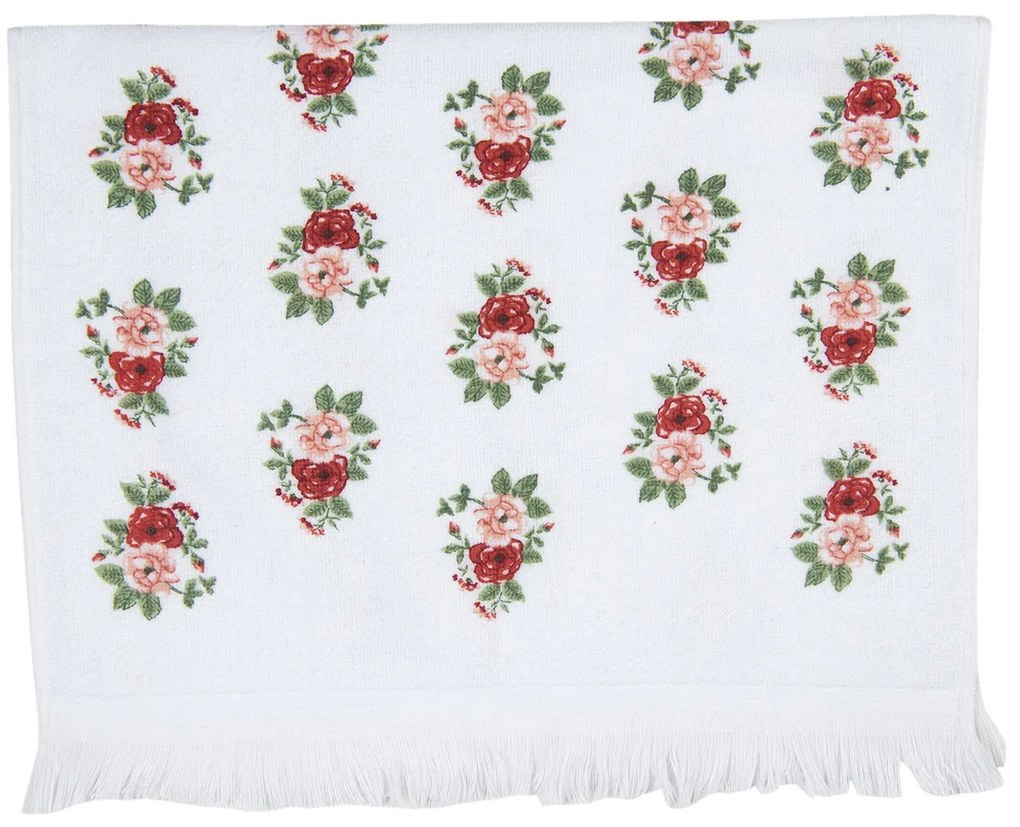 Biely kuchynský froté uterák s ružami - 40 * 66 cm