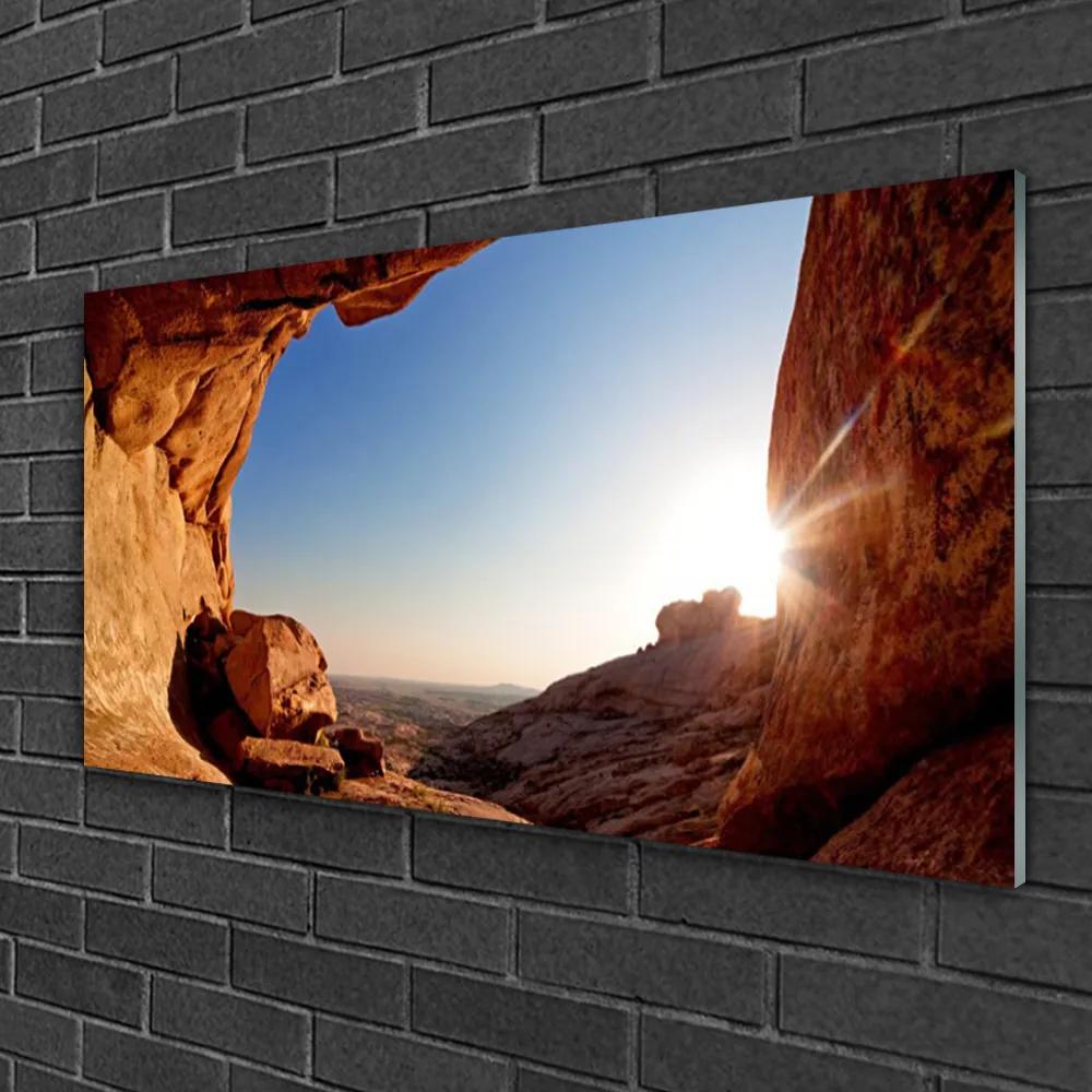 Obraz na skle Skala slnko krajina 120x60 cm
